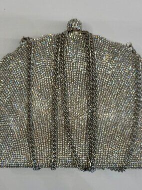 NEW Silver Rhinestone Clamshell Evening Clutch Bag By ALESSIA (NWT)